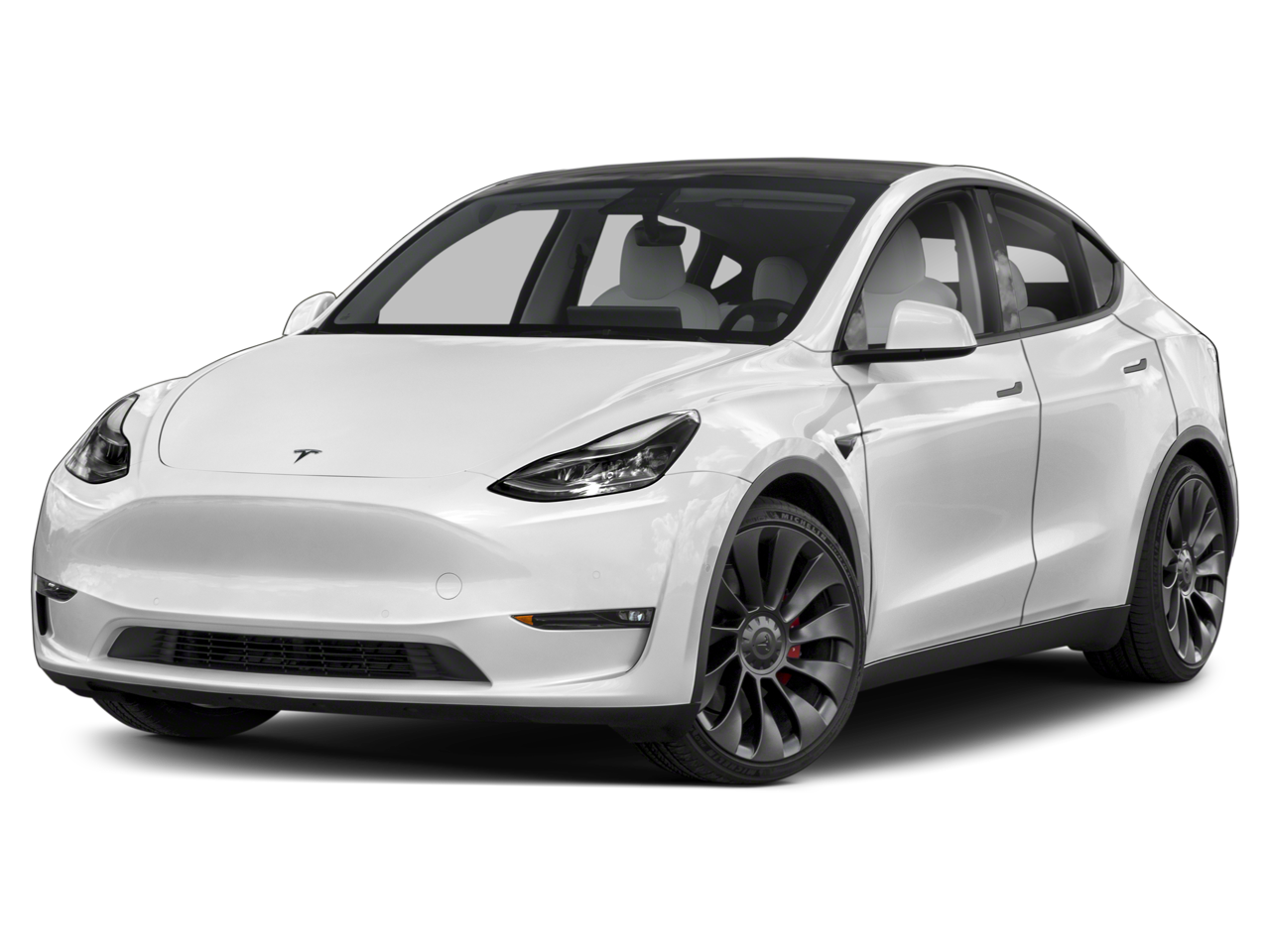 2023 Tesla Model Y Long Range Sport Utility 4D in White — front three-quarter view
