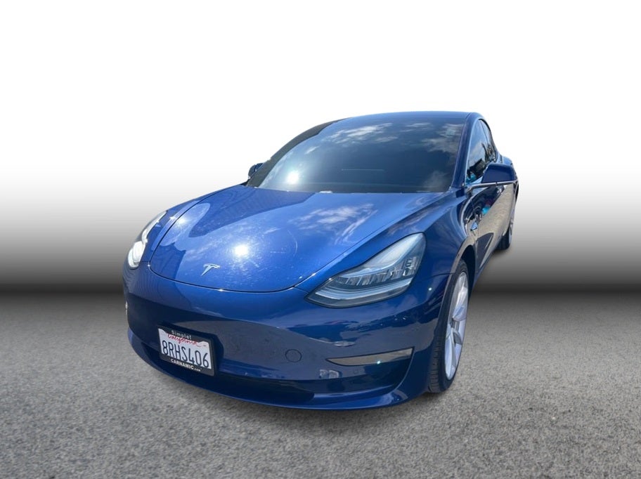 2020 Tesla Model 3 Long Range Sedan 4D in Blue — front three-quarter view