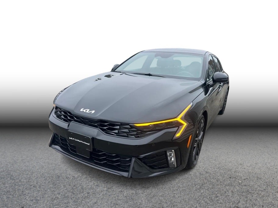 2025 Kia K5 GT Sedan 4D in Black — front three-quarter view