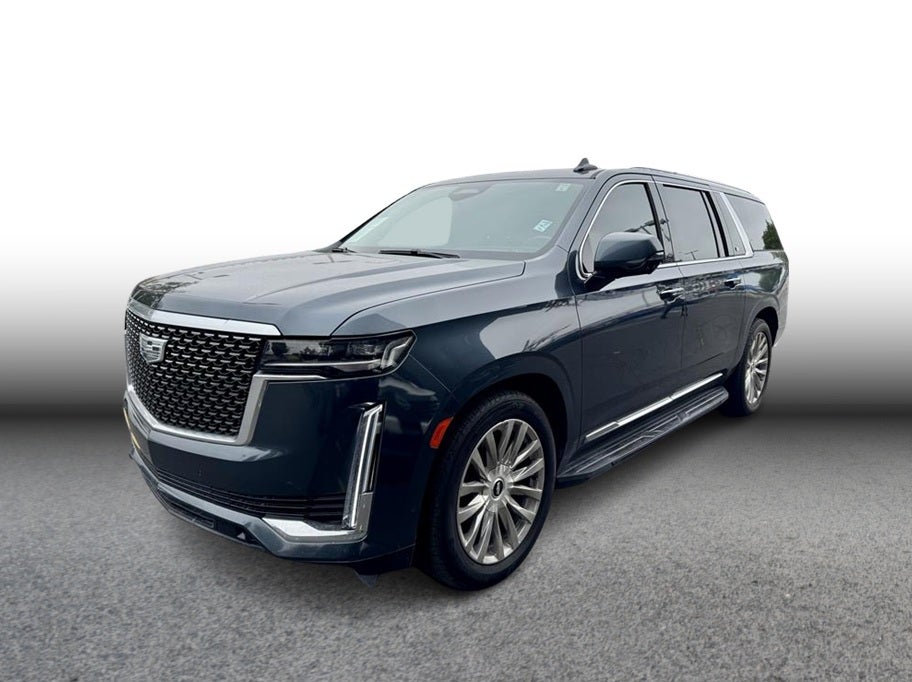 2021 Cadillac Escalade ESV Premium Luxury Sport Utility 4D in Gray — front three-quarter view