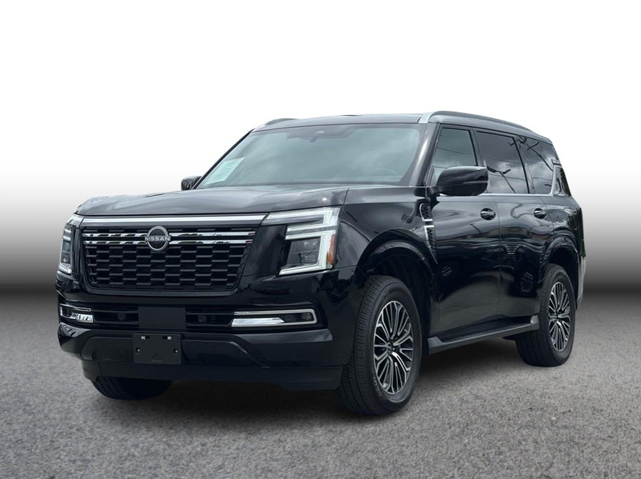 2025 Nissan Armada Platinum Sport Utility 4D in Black — front three-quarter view